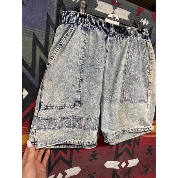 Vintage 80s 90s Unisex Denim Mom Shorts Skater Grunge Stripe Distressed Stretchy - Picture 3 of 8